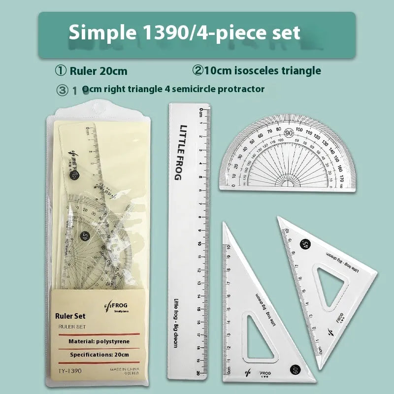 Youpai transparent acrylic drawing ruler set with square protractor on a technical drawing.