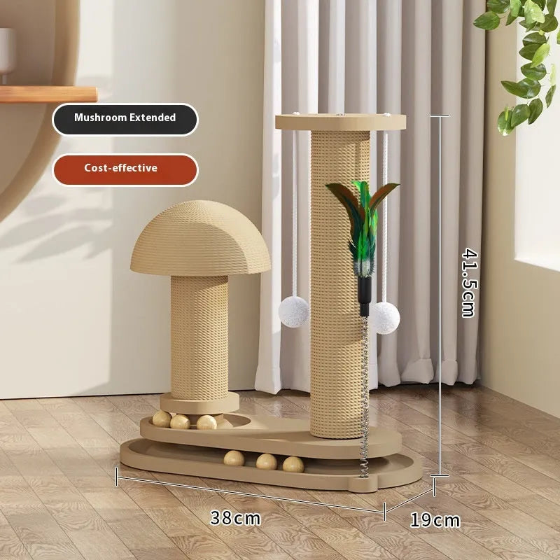 Solid wood cat scratching post with a central turntable, shown in a basic style big flower design
