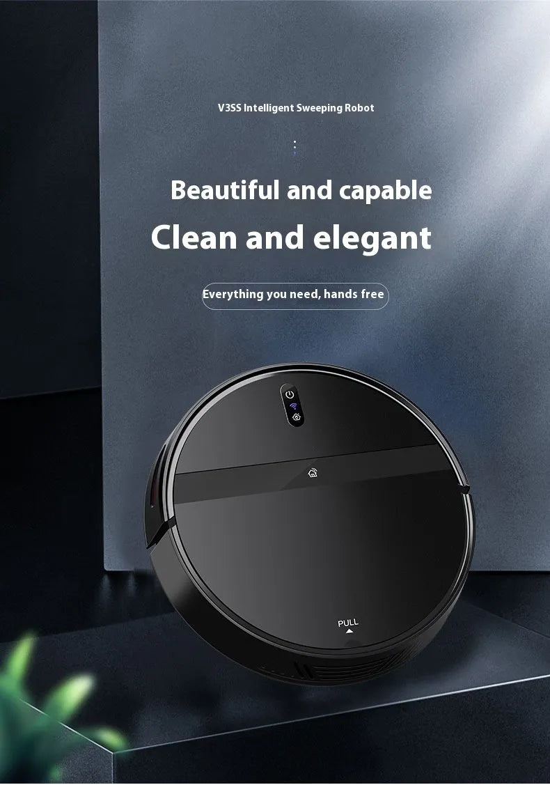 Automatic intelligent sweeping robot in black, 320x320x78mm, with 600ml dust capacity and brushless motor