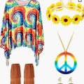 Colourful tie dye cloak Halloween costume with bell sleeves in spandex fabric