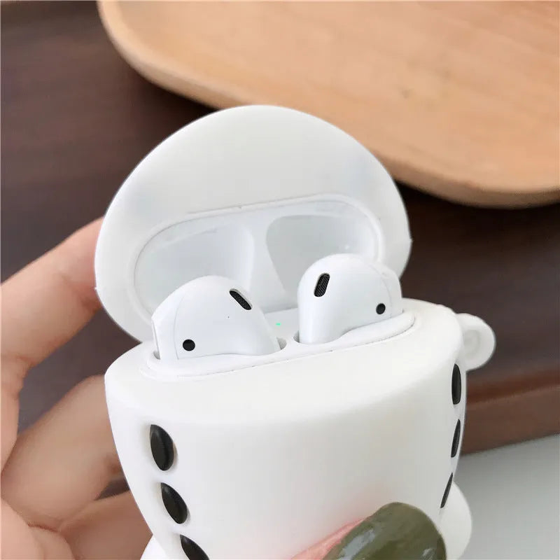 Silicone AirPods protective case with cartoon airplane design and hanging hook for AirPods 1 and 2