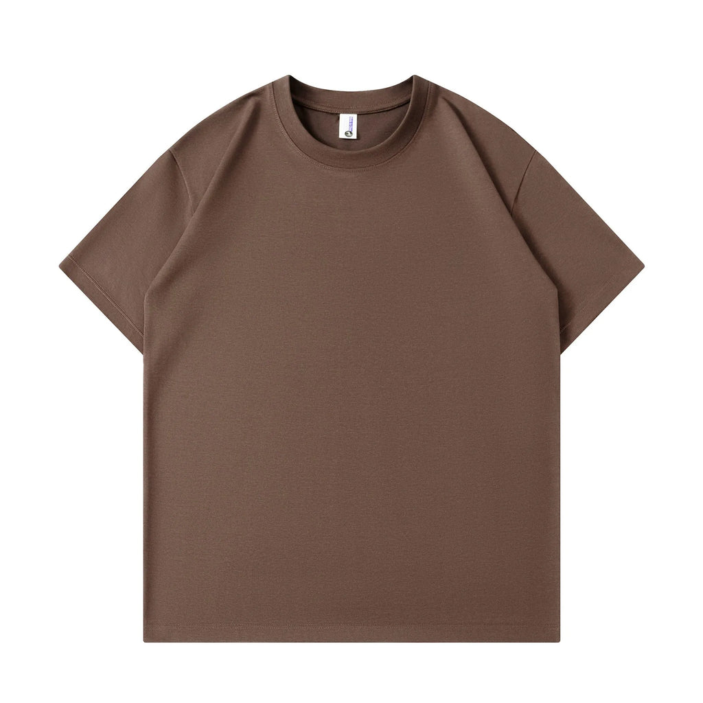 Unisex pure cotton short sleeve t-shirt in solid colour loose style available in apricot black caramel and other shades