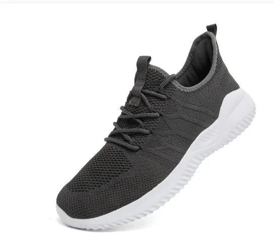 Men's black and white mesh sneakers with round toe and PVC sole for casual sport wear