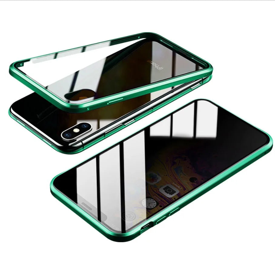 Glass anti-spy clamshell phone case for iPhone in multiple colour options