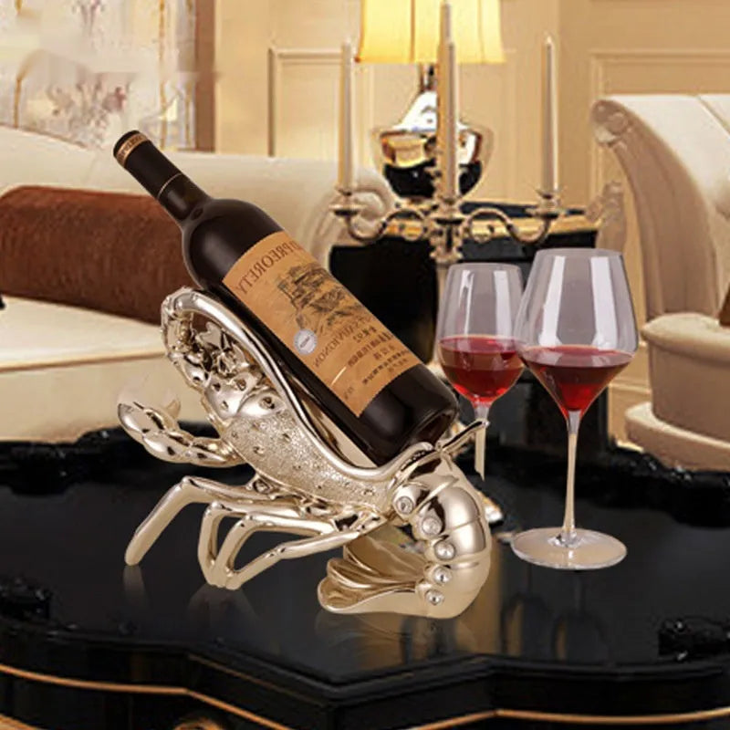 Lobster wine rack ornament in natural resin with rose gold or elegant silver finish