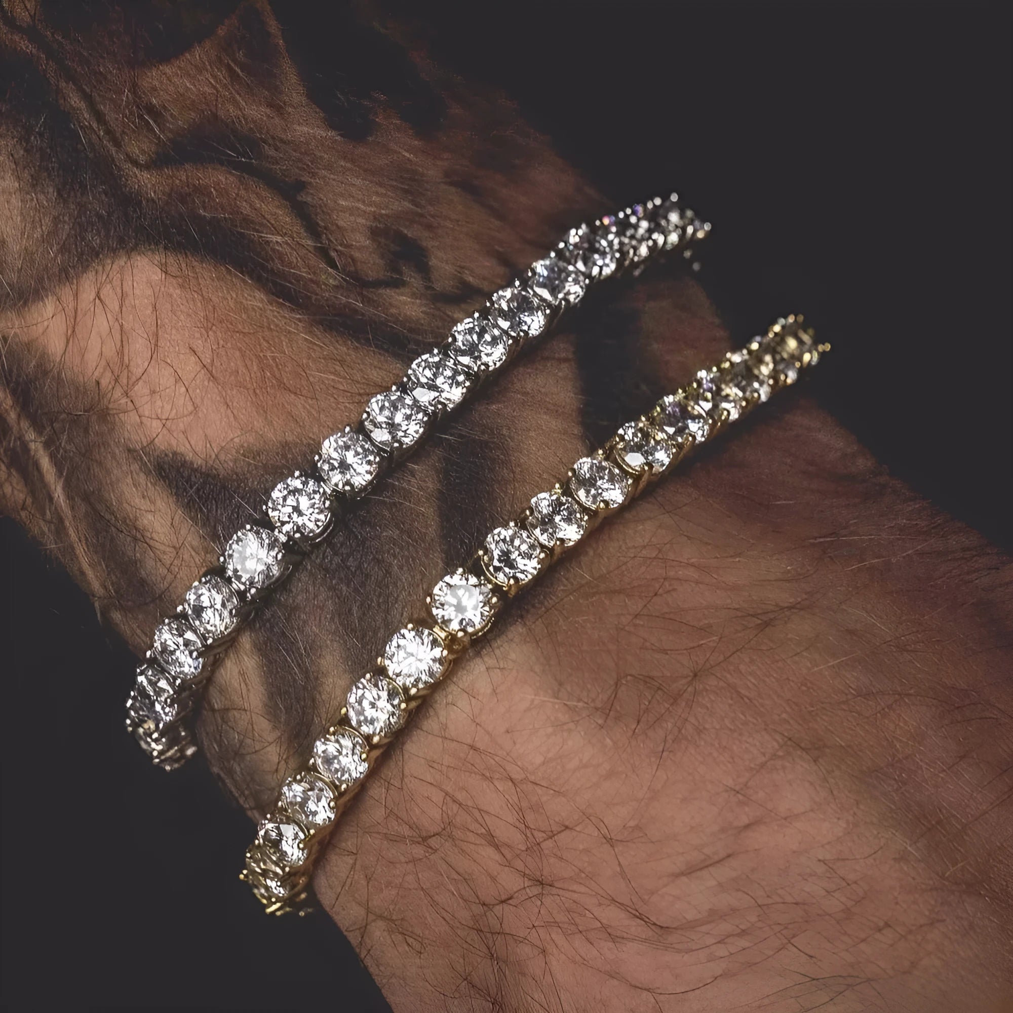 Men's geometric hip hop bracelet with iced out single row zirconia rhinestones on chain links