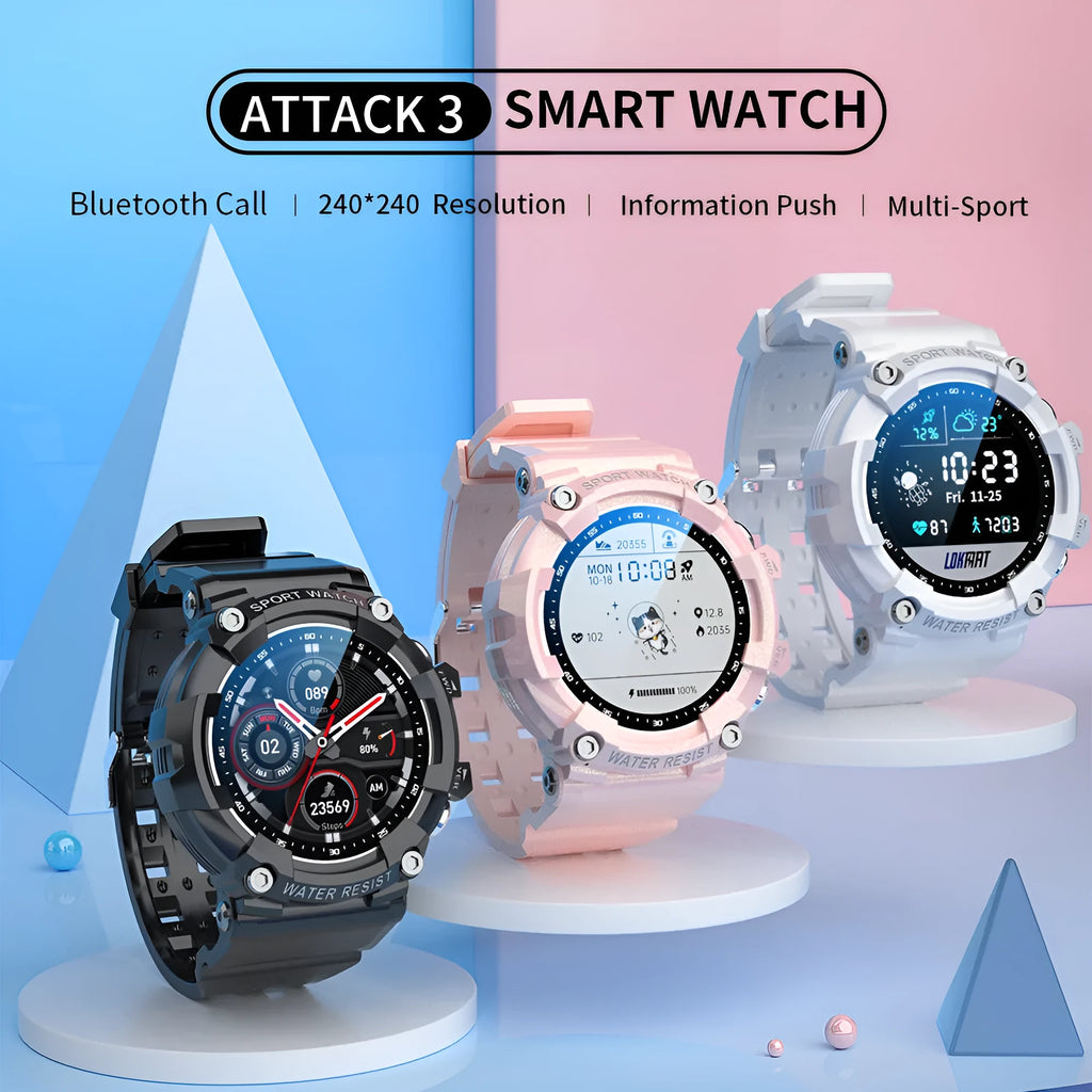 ATTACK 3 waterproof smart Bluetooth sports watch with round colour screen and TPU strap