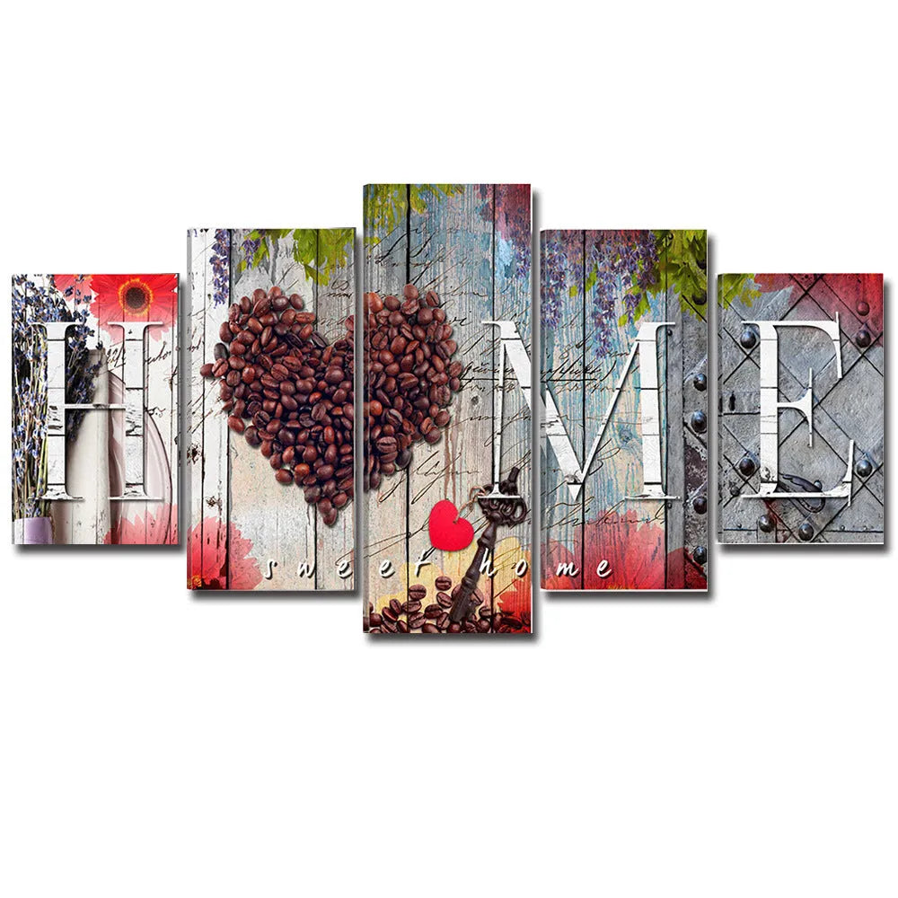 Set of five red-themed unframed canvas art prints from the Home Sweet Home decoration board collection.