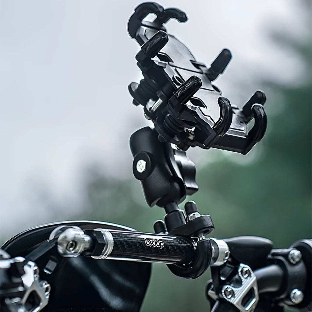 Aluminium alloy motorcycle phone bracket with eight claws and shock-absorbing mirror seat option