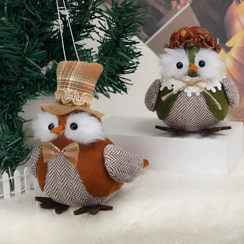 Thanksgiving Day owl harvest bird pendant ornament in orange and green polyester cloth