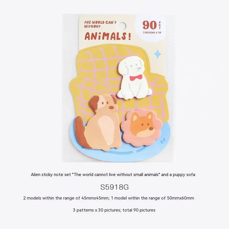 Small animal shaped sticky note set with 90 pages and six cute cover designs