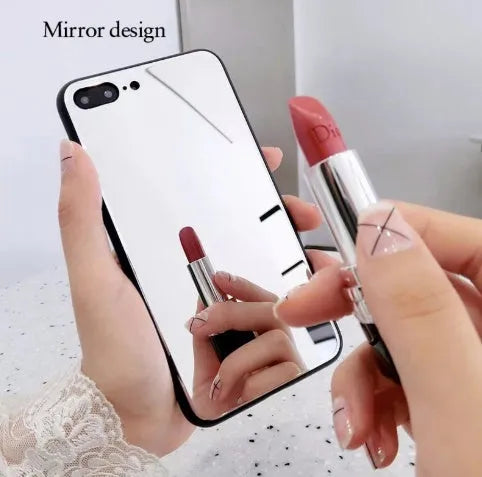 Black iPhone case with a built-in mirror on the back, compatible with iPhone X, 7, and 8 Plus models.