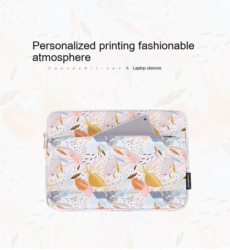 White PU leather laptop inner bag for 14-inch computers, shown with size options for 11, 12, 13, 14, and 15 inches.