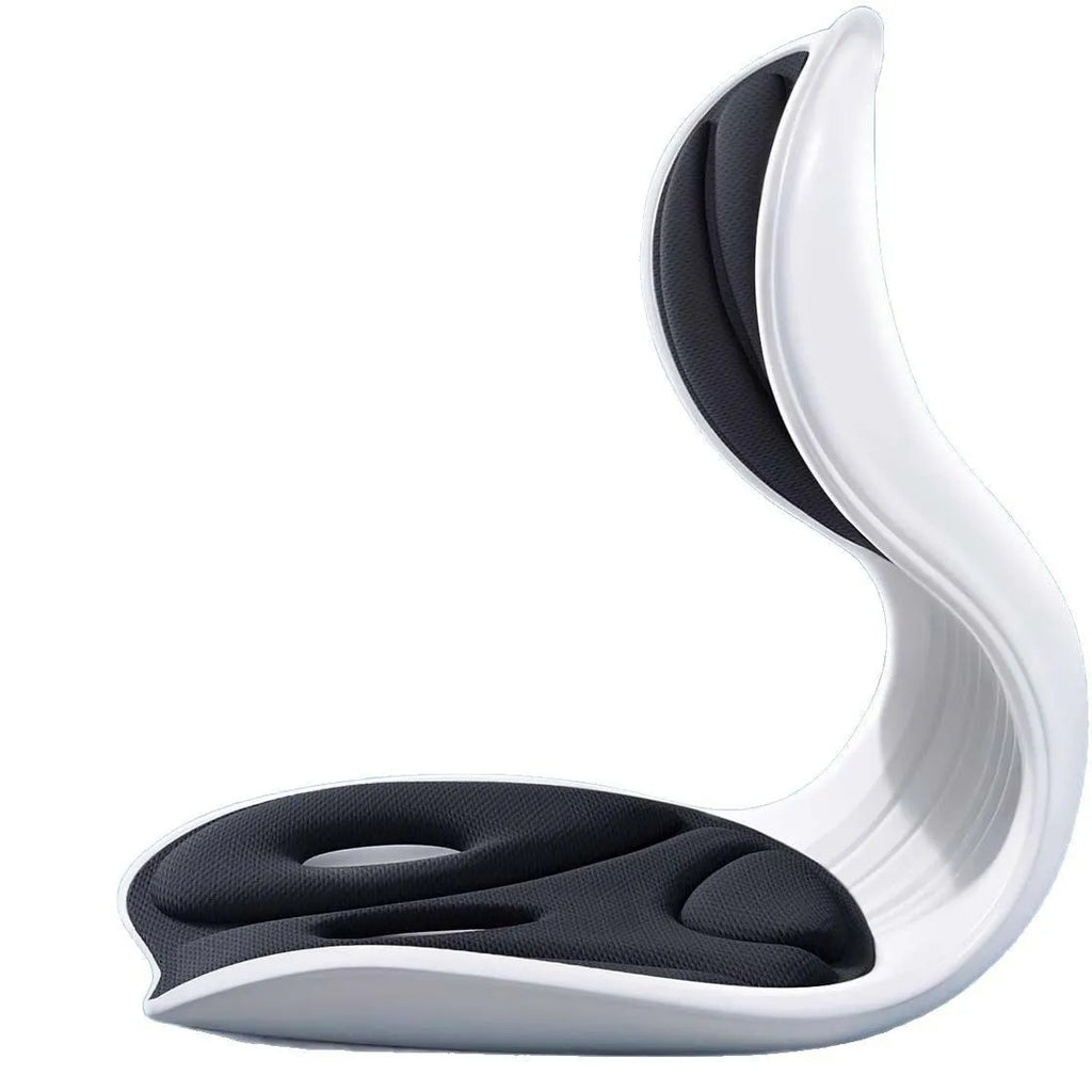 Grey waist support seat cushion with lumbar pillow design on an office chair