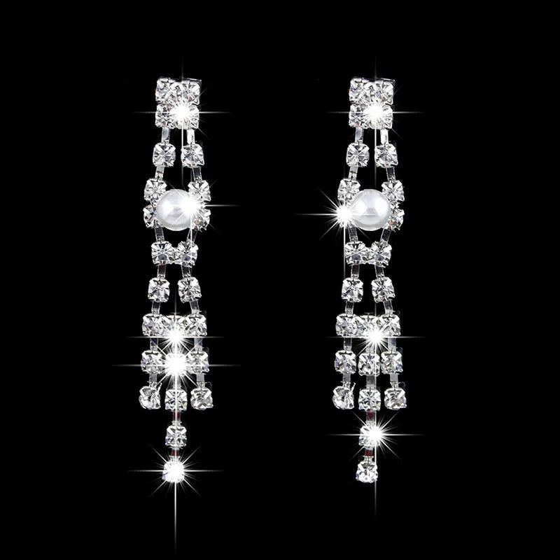 Fashion OL bridal jewelry set with pearl rhinestone necklace and claw chain earrings style 465