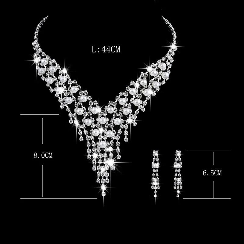 Fashion OL bridal jewelry set with pearl rhinestone necklace and claw chain earrings style 465