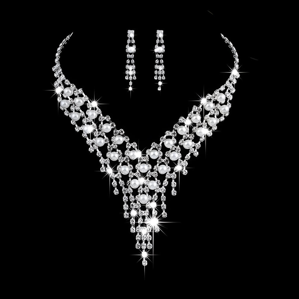 Fashion OL bridal jewelry set with pearl rhinestone necklace and claw chain earrings style 465