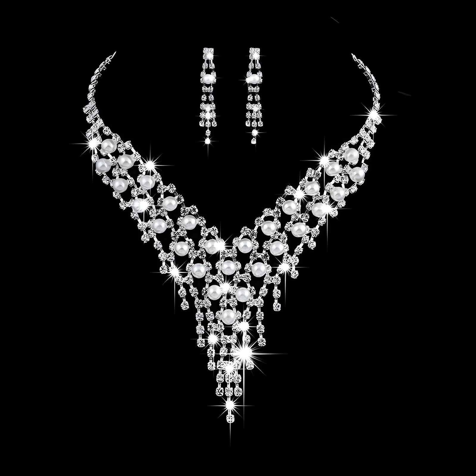 Fashion OL bridal jewelry set with pearl rhinestone necklace and claw chain earrings style 465
