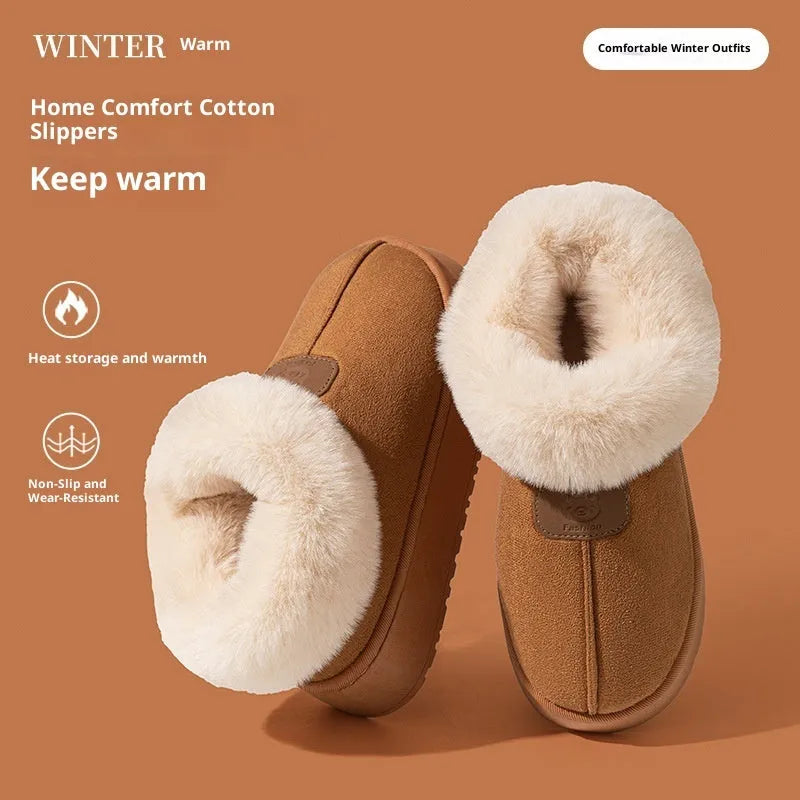 Women's casual solid colour slippers with suede upper and bear logo heel cover on a neutral background