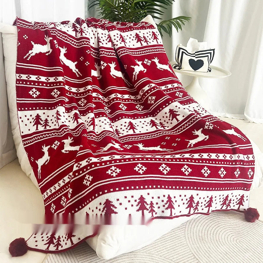 Christmas blanket with cartoon reindeer pattern decorative throw
