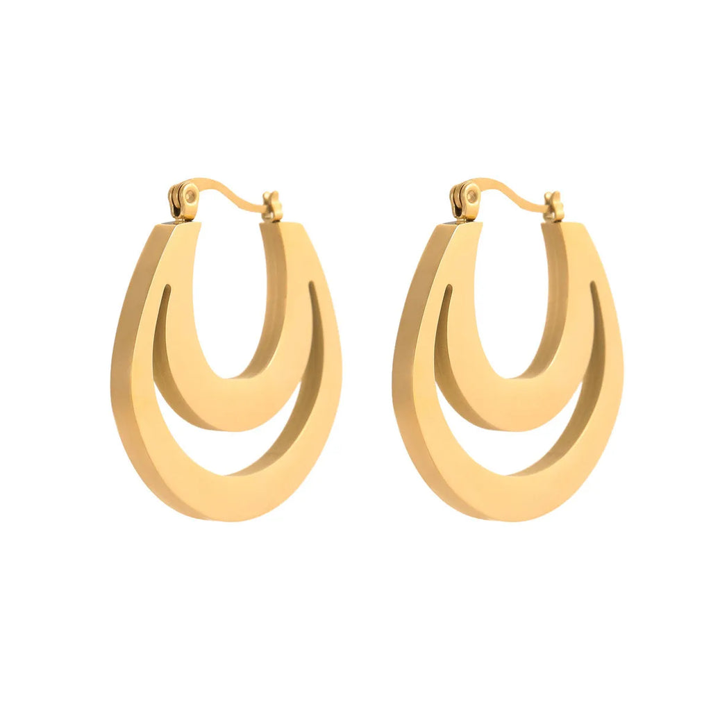 Geometric French earrings gold plated and steel plated minimalist jewellery with round ring elements