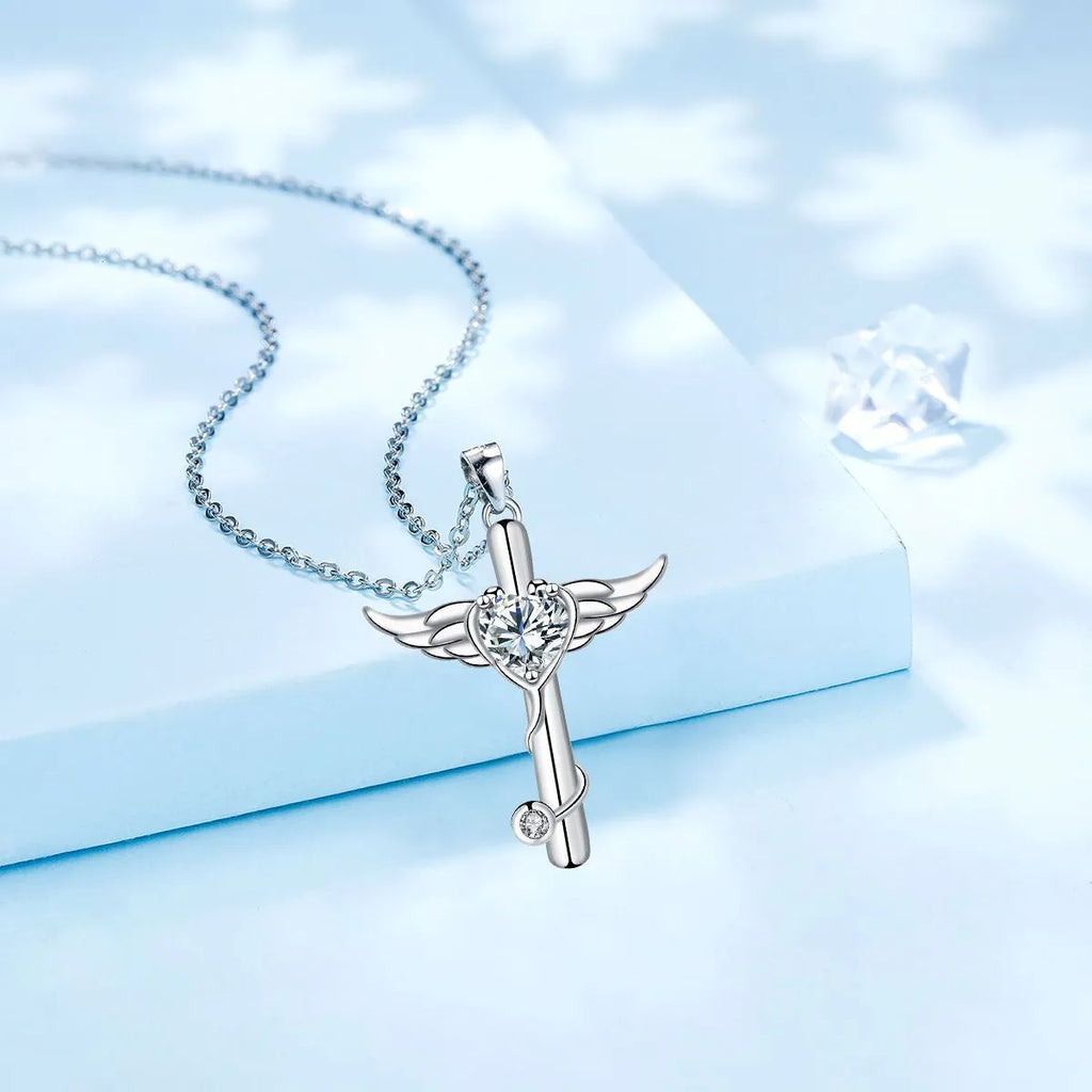 Wings cross stethoscope pendant necklace in electroplated copper with diamond finish options