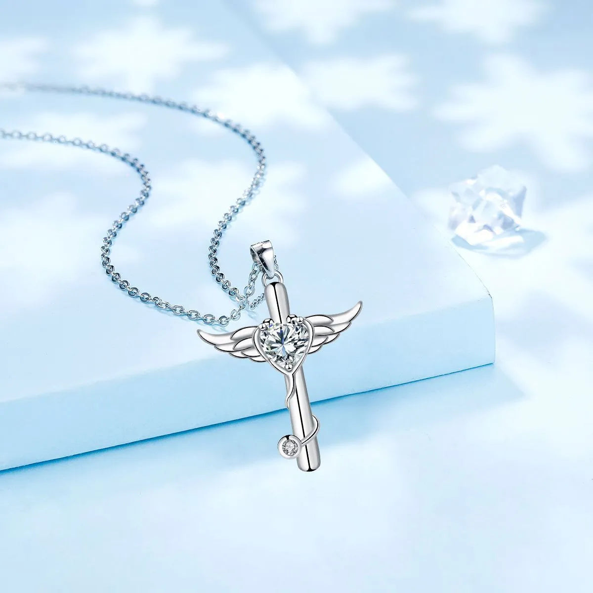 Wings cross stethoscope pendant necklace in electroplated copper with diamond finish options