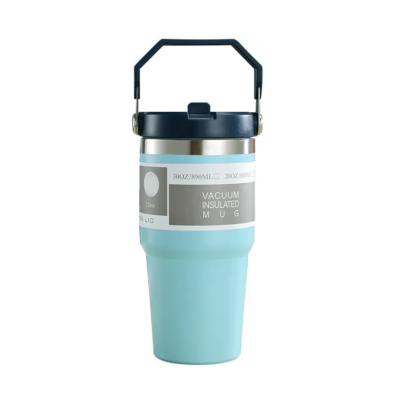 30oz insulated stainless steel travel tumbler with powder-coated finish and splash-proof sliding lid
