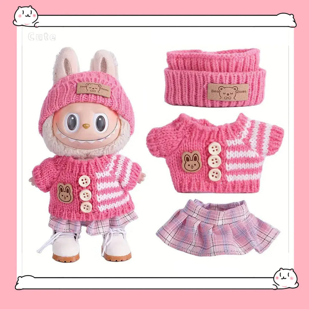 Doll casual dress suit in cloth material, purple sweater colour, with net pocket packaging, for teenager dolls aged 7-14 years