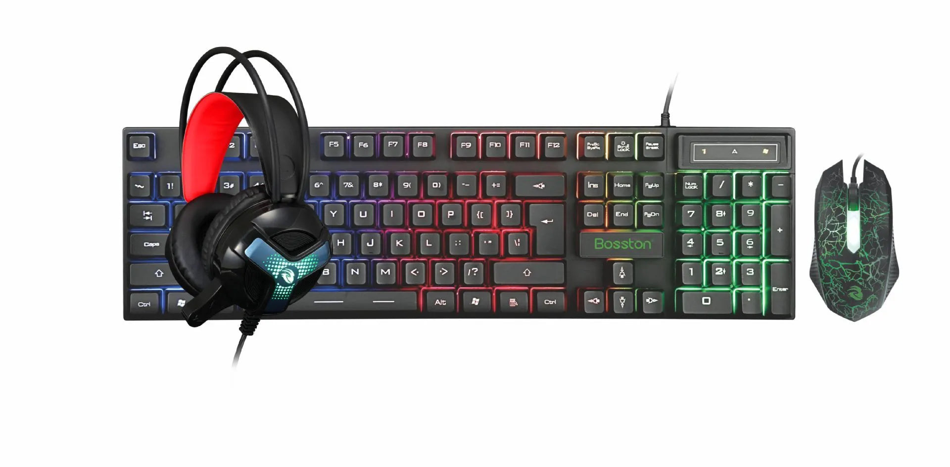 Thunder Wolf T800 gaming keyboard and mouse set with headset and mouse pad on desk