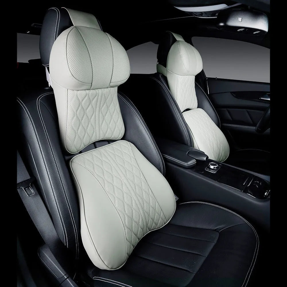 Car neck pillow and lumbar support set with wavy pattern in available colour options