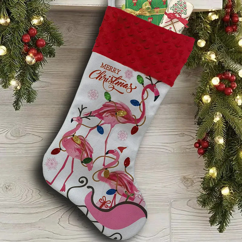 Large red cloth Christmas stocking decoration with 46cm height measurement