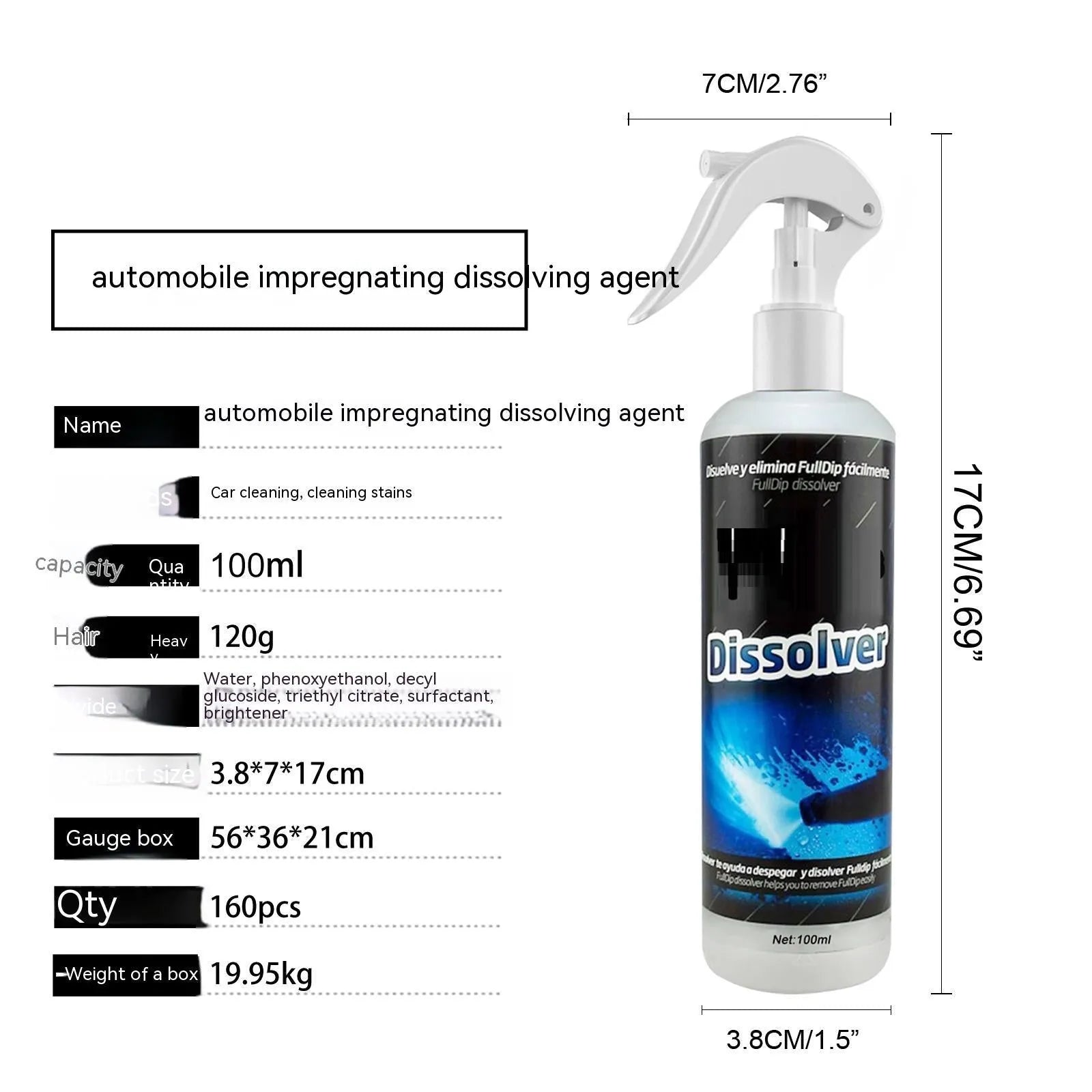 100ml bottle of car foam cleaning agent for interior fabric seats and carpets.