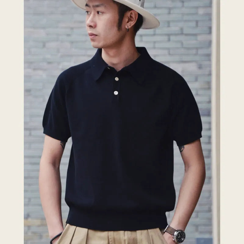 Retro slim fit short-sleeved cotton T-shirt shown in a solid colour on a model.