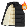 Men's striped lambswool vest in black, shown on a hanger, for autumn and winter wear