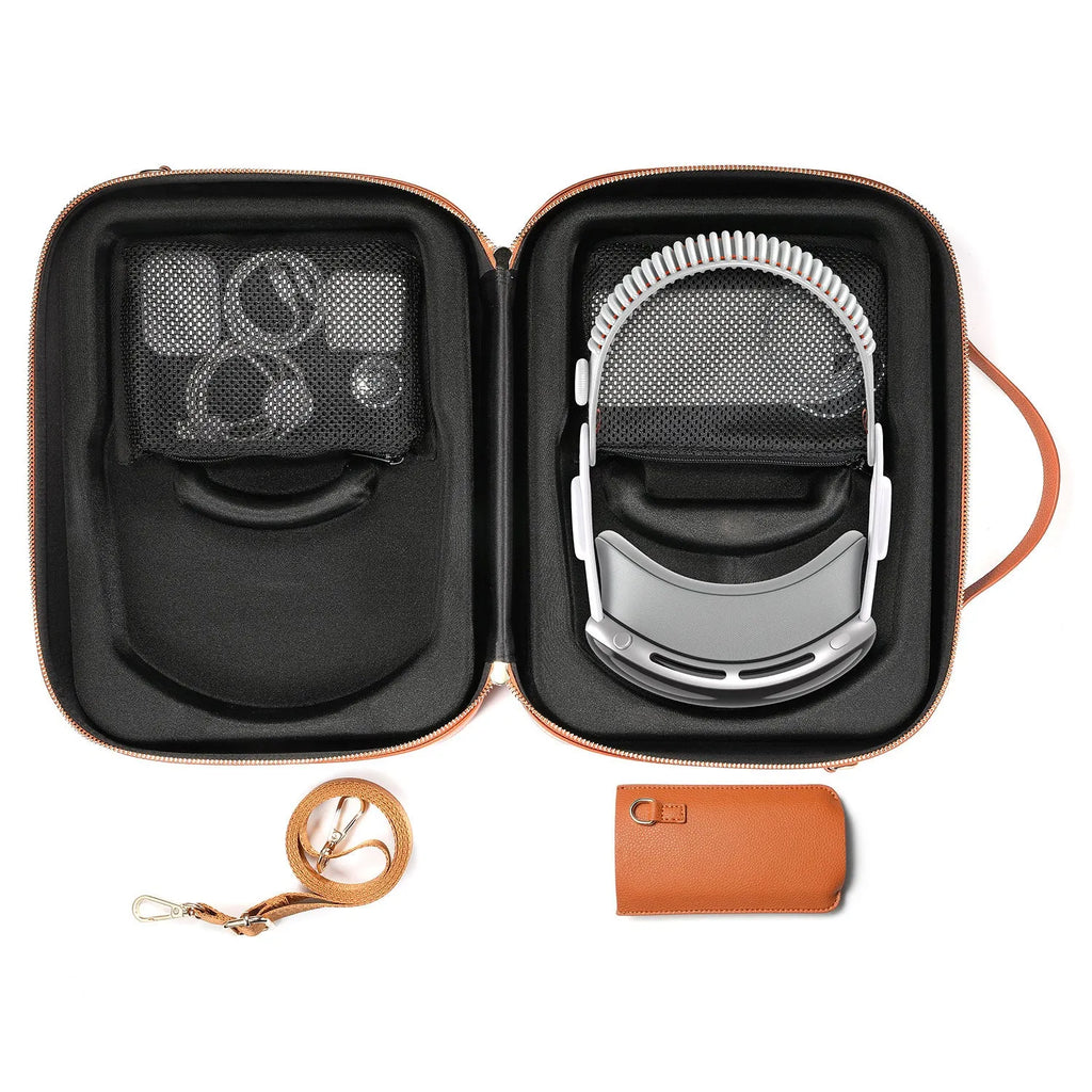 Black superfiber storage box for Apple Vision Pro MR glasses, showing internal dimensions.