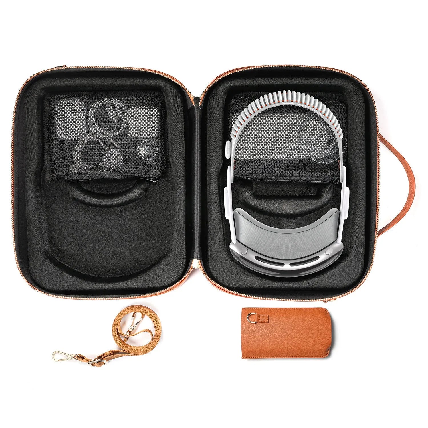 Black superfiber storage box for Apple Vision Pro MR glasses, showing internal dimensions.