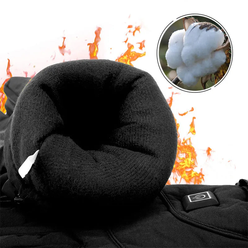 Winter electric heated gloves with touch screen fingers and carbon fibre heating in black nylon and cotton