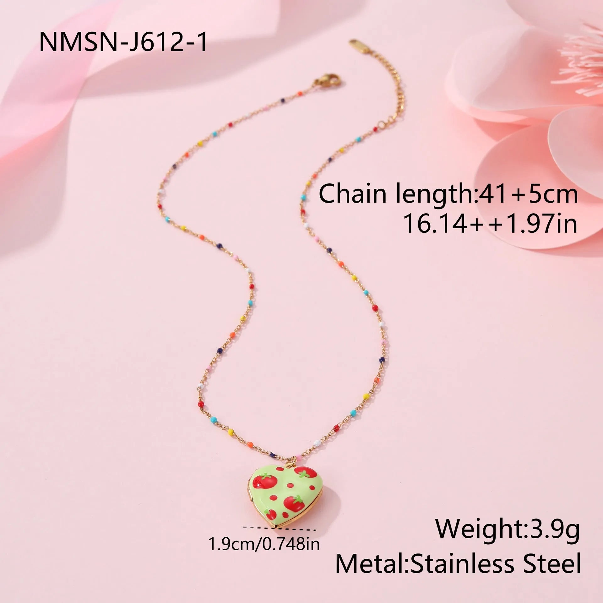 Women's stainless steel necklace with fruit pendant designs in gold plating on adjustable chain