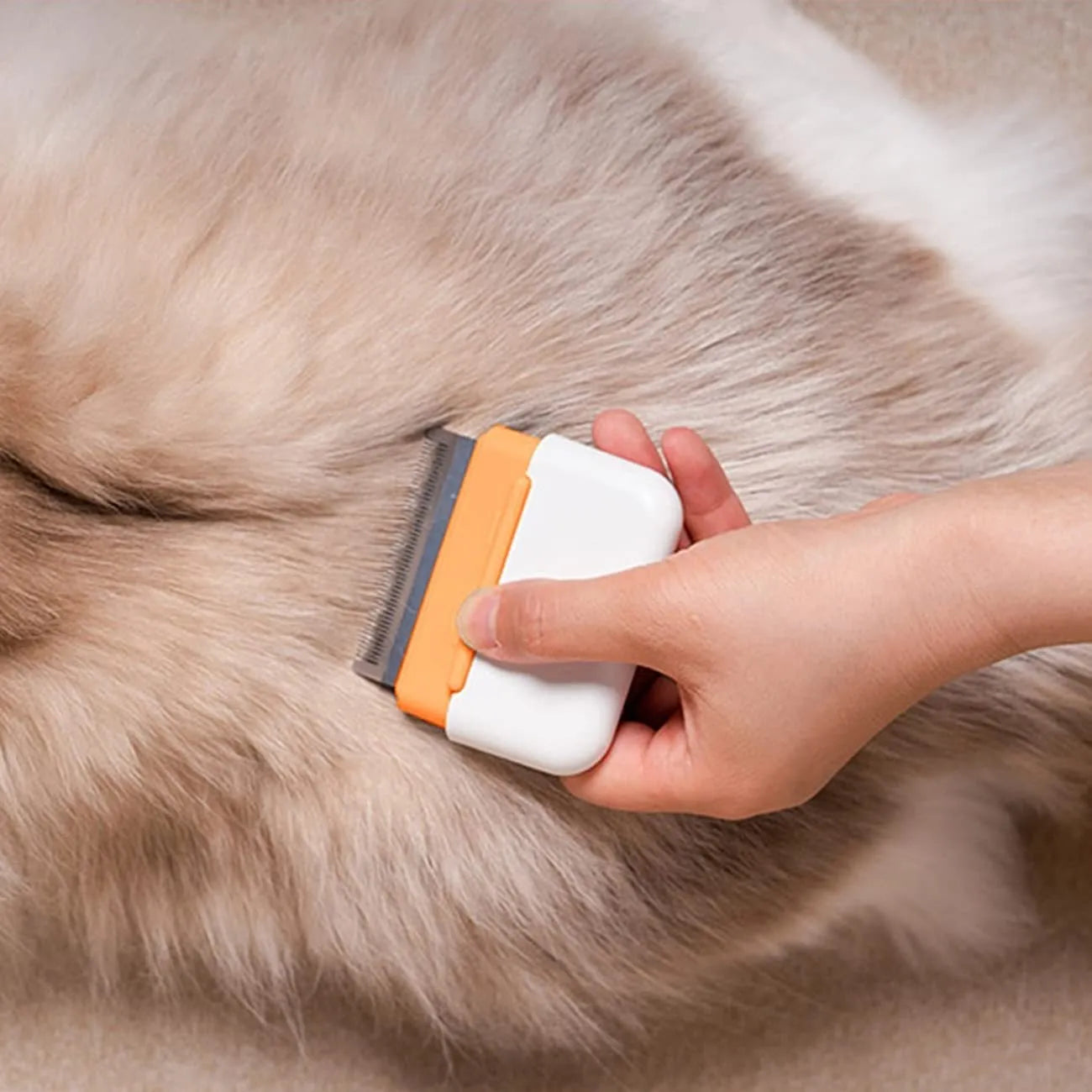 Double-sided pet grooming comb showing stainless steel teeth and massage sides