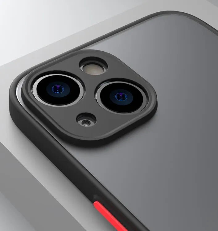 Fine hole skin-sensing iPhone case with frosted hard plastic back cover showing full lens protection