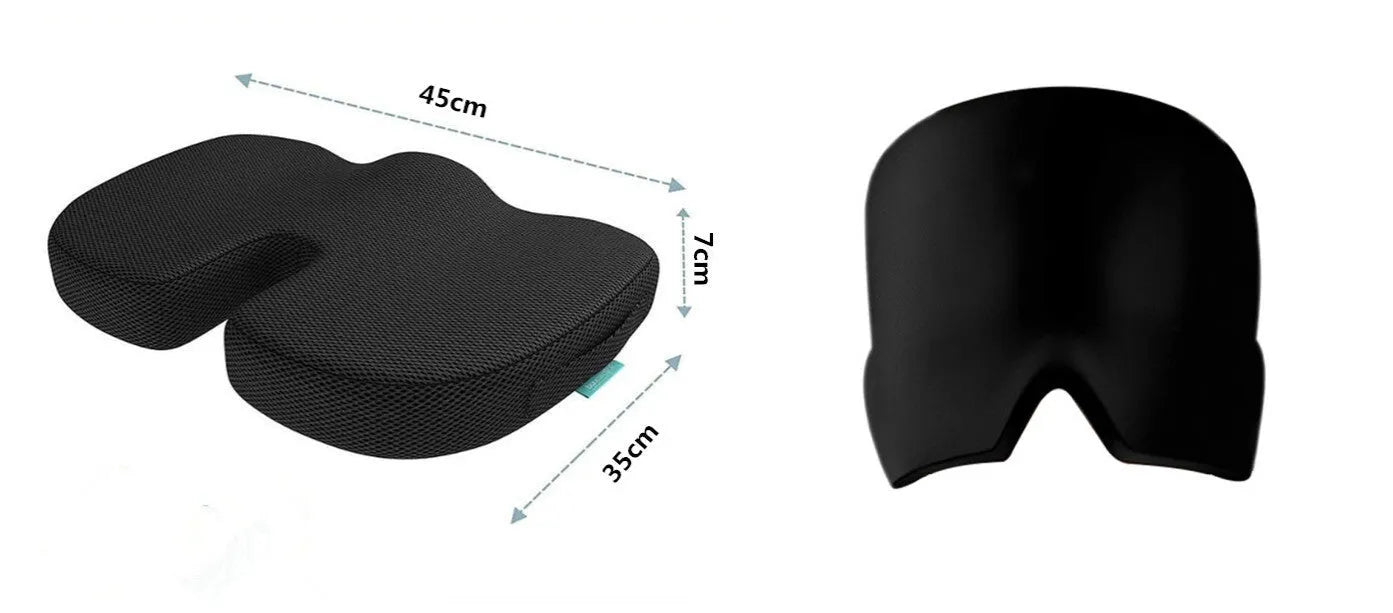 Black elastic cloth gel eye mask for headache relief measuring 22cm by 17cm