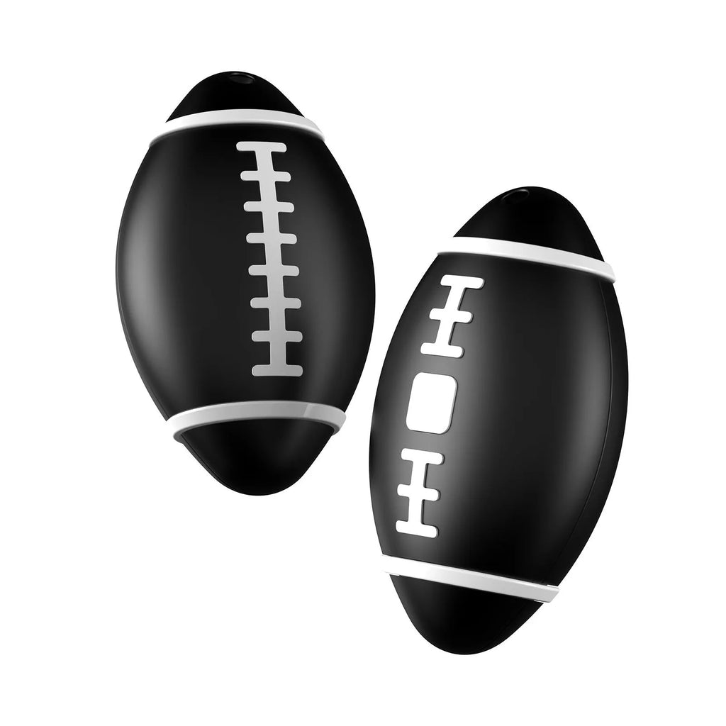 F06 Rugby anti-loss alarm device in black, brown, or green colours measuring 31.8mm