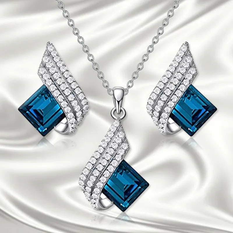 Women's jewellery set with electroplated alloy pendant, glass beads, and cross chain necklace with matching ear studs