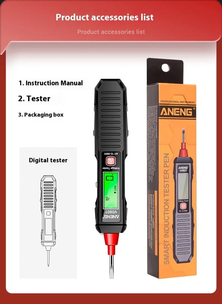 Portable zero line detection pen with LCD display for 12V to 300V voltage measurement