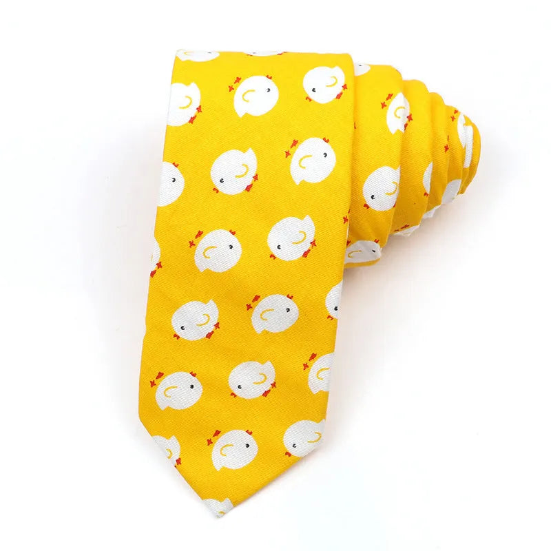 Korean style narrow cotton bow tie for men with printed cartoon pattern design
