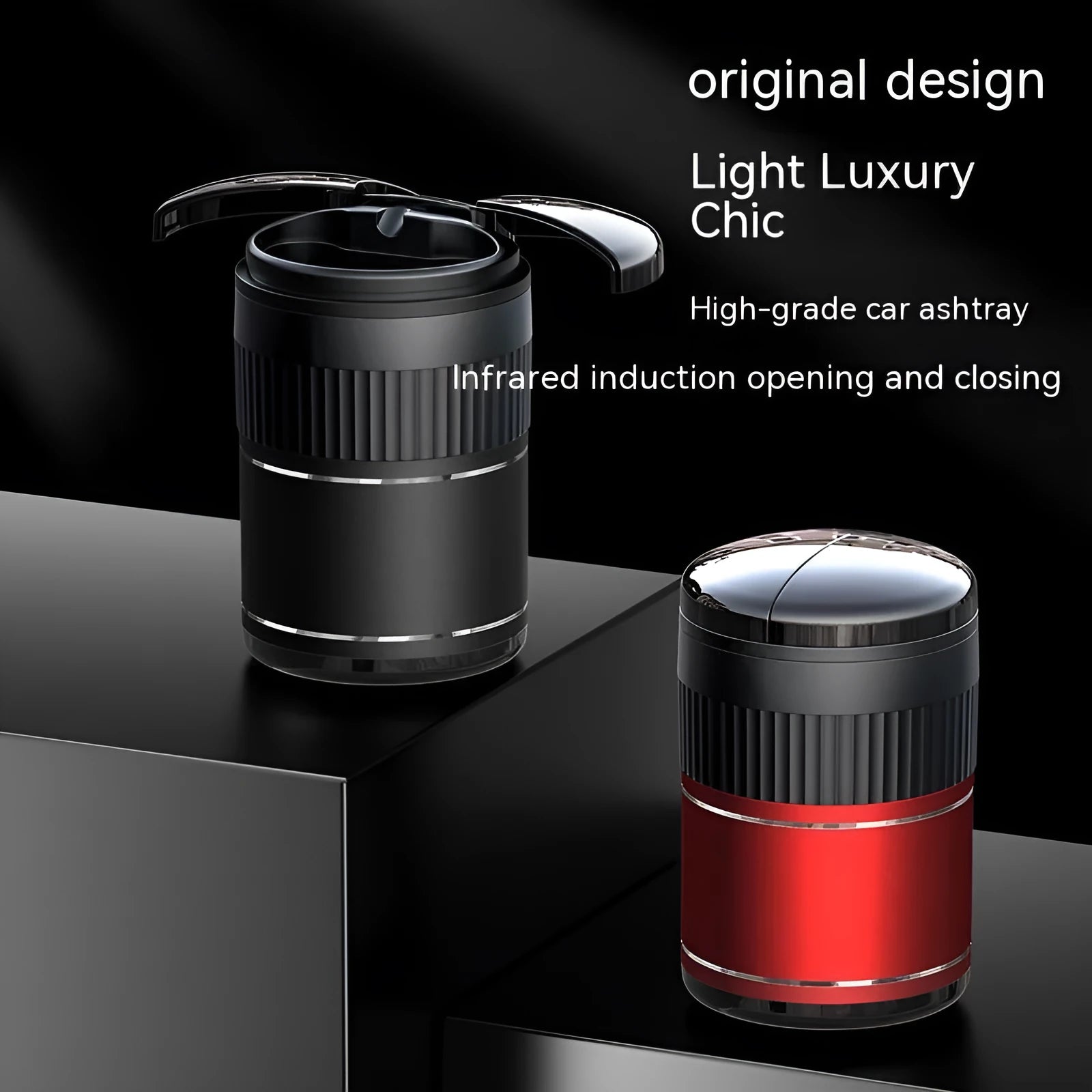 Metal car ashtray with automatic sensing technology and lid for vehicle use