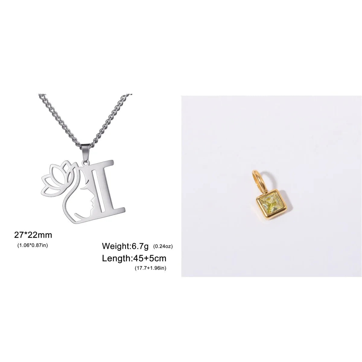 Stainless steel cross chain necklace with pendant in gold or steel colour