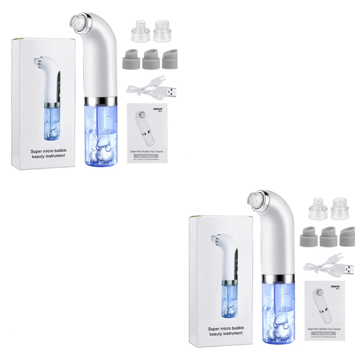 Upgraded blackhead remover pore vacuum cleaner in white with six replaceable probes and USB charger for home use