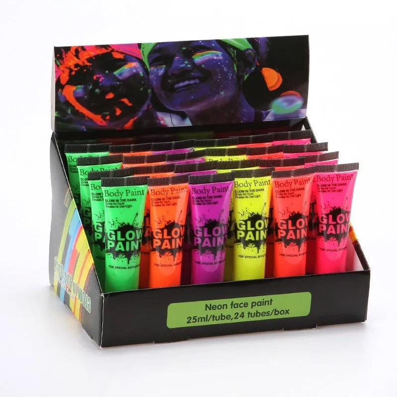 25ml plastic squeeze tube of neon face and body paint in a choice of six colours
